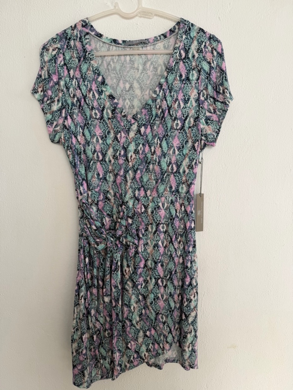 Tart Mint, Pink & Black Printed Short Wrap Dress